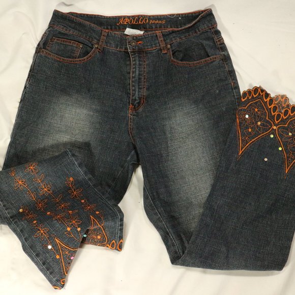 APOLLO JEANS Washed Denim Flared Bottom Jeans Sz 13/14 - Picture 1 of 16